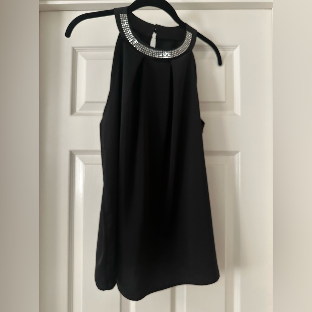 Black Sleeveless Top with Silver Embellishments